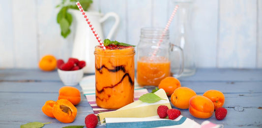 Melon, apricot and raspberry smoothie with balsamic vinegar of Modena
