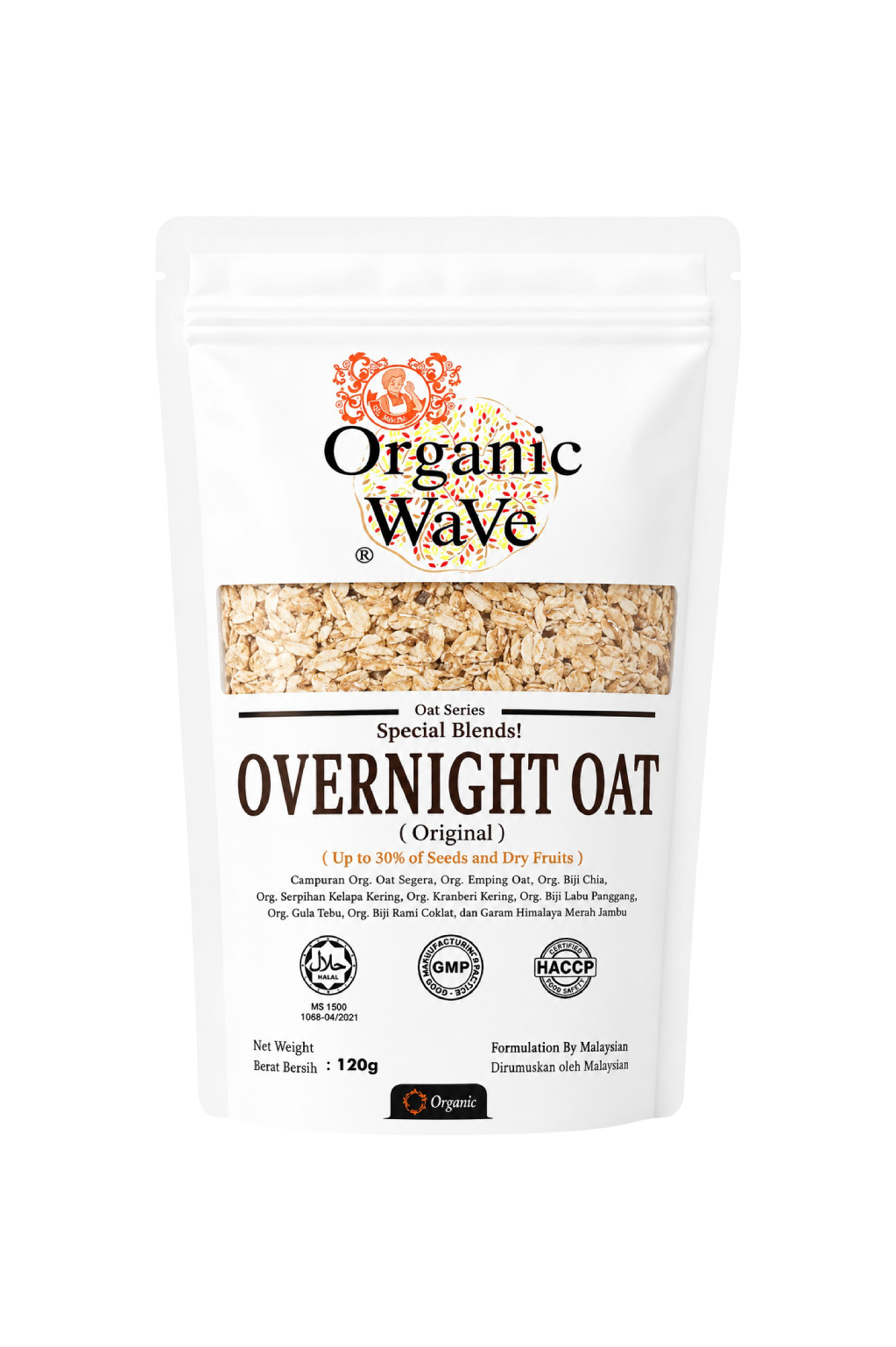 Mamami Organic Wave Overnight Oats with Chia Seeds & Cranberries (120g)