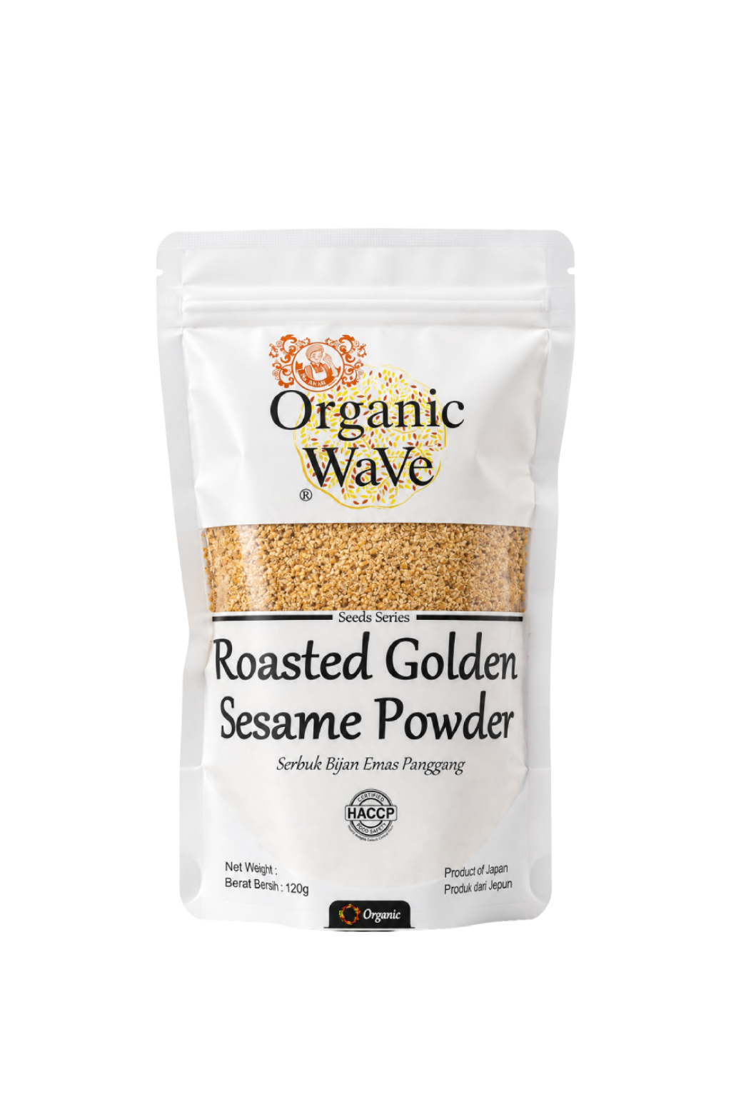 Mamami Organic Wave Roasted Golden Sesame Powder 120g front packaging