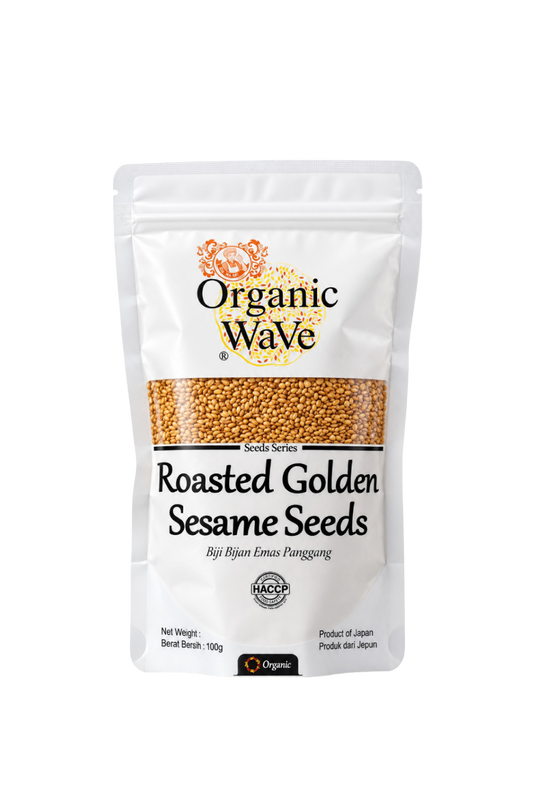 Mamami Organic Wave Roasted Golden Sesame Seeds 100g front packaging