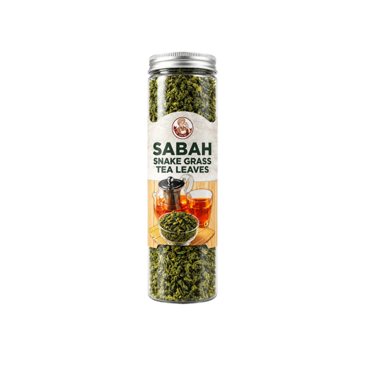 Mamami Sabah Snake Grass Tea Leaves 117g in a clear jar