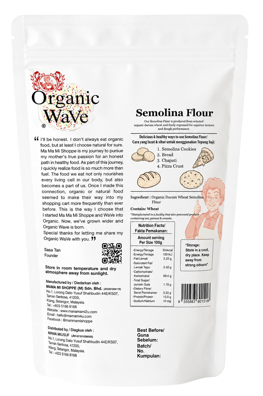 Organic Wave Semolina Flour 500g | Product of Italy