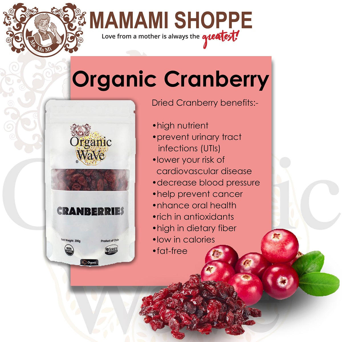 Organic Wave Organic Cranberry 100g - Mamami Shoppe