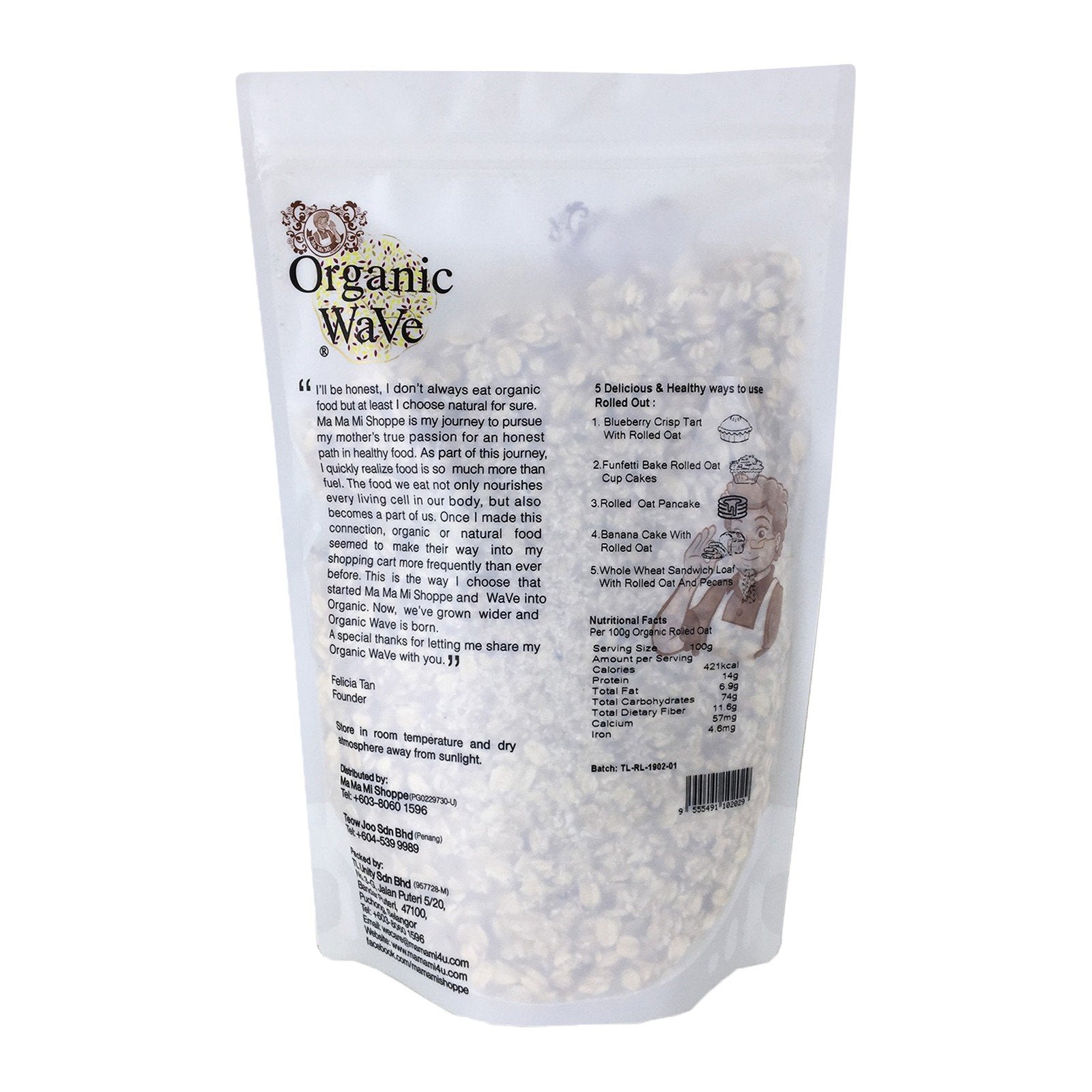 Organic Wave Organic Rolled Oat 500g - Mamami Shoppe