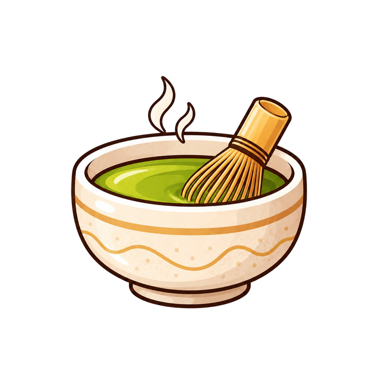 Matcha tea in a bowl with a bamboo whisk