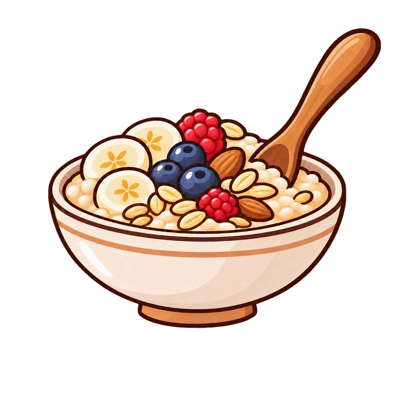 Oats and breakfast fruit in a bowl